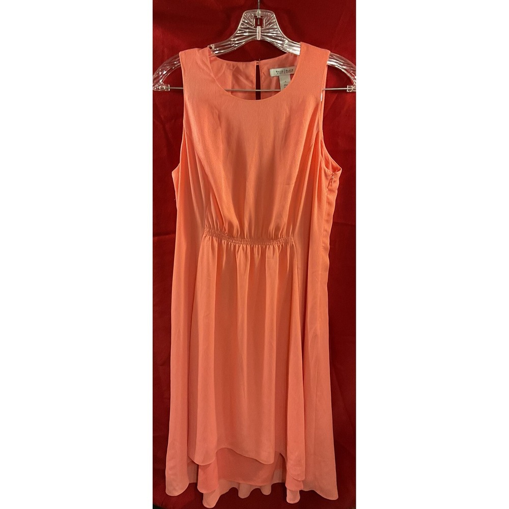 White House Black Market WHBM A-Line Dress Coral Pink Sleeveless SZ 6 Hi Low Hem